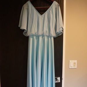 Light blue vintage dress. Satin-type material with chiffon sleeves. Size 8/10